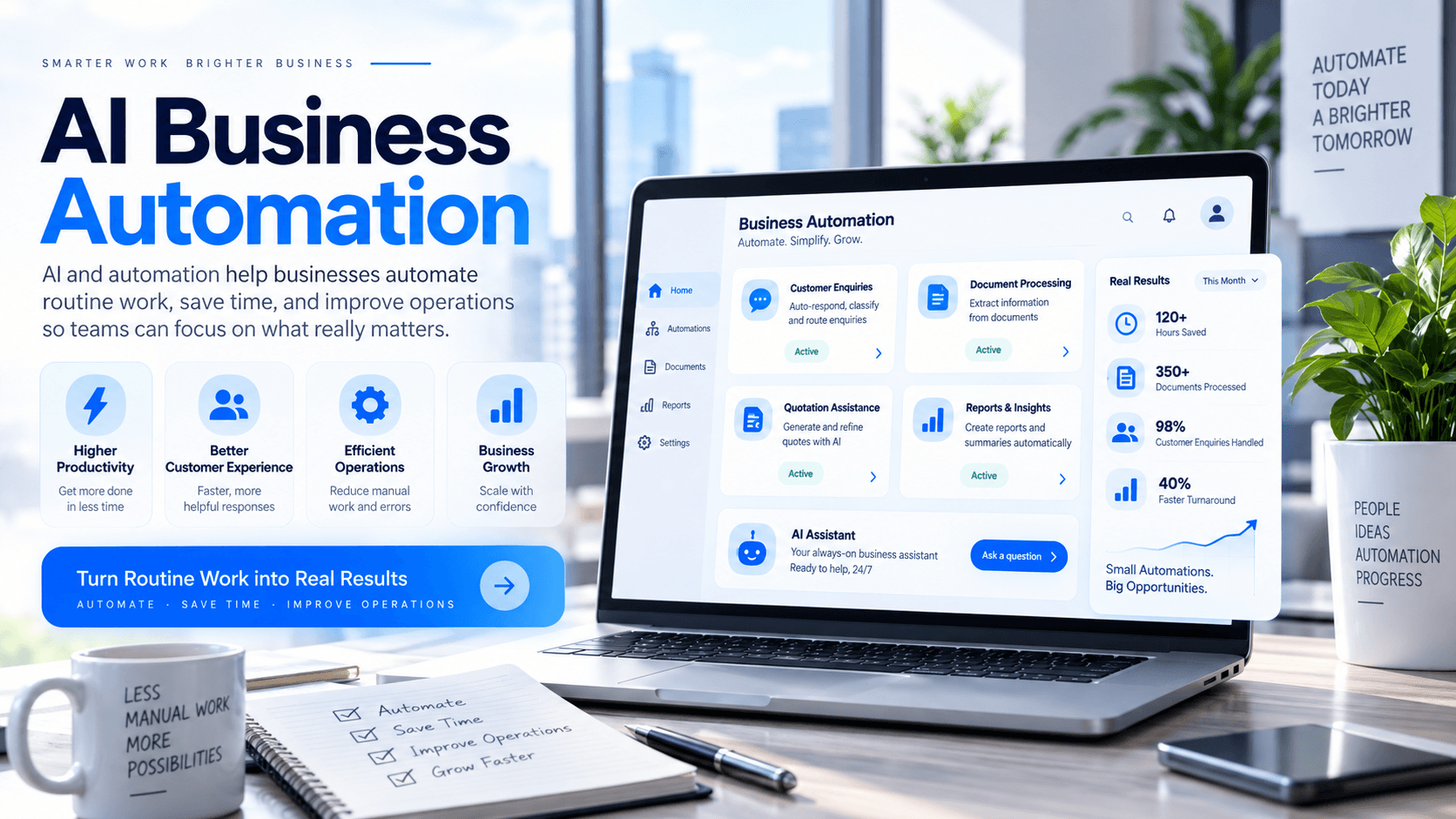 AI Business Automation dashboard and automated business workflows
