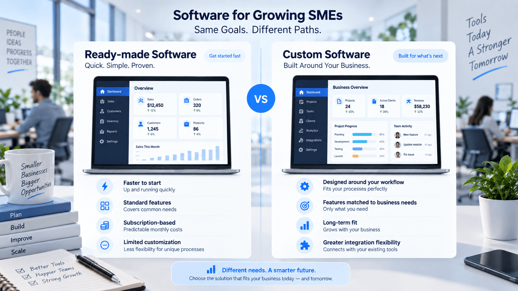 Ready-made software compared with custom business software